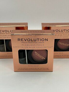 REVOLUTION Flawless Foils Eyeshadow & Liquid Highlighter Rose Gold 3 Pack